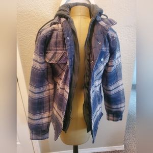 Flannel Shacket with hood.